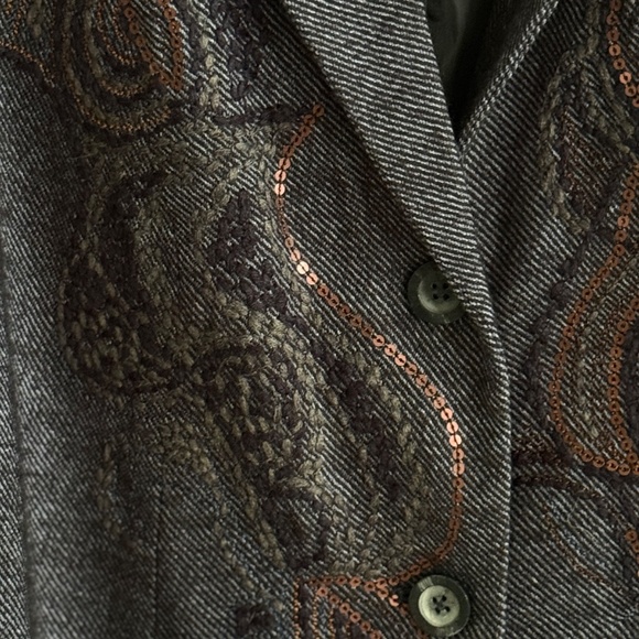 Coldwater Creek Embroidered Indigo Wool Paisley Art Blazer Size W18 - Picture 7 of 10